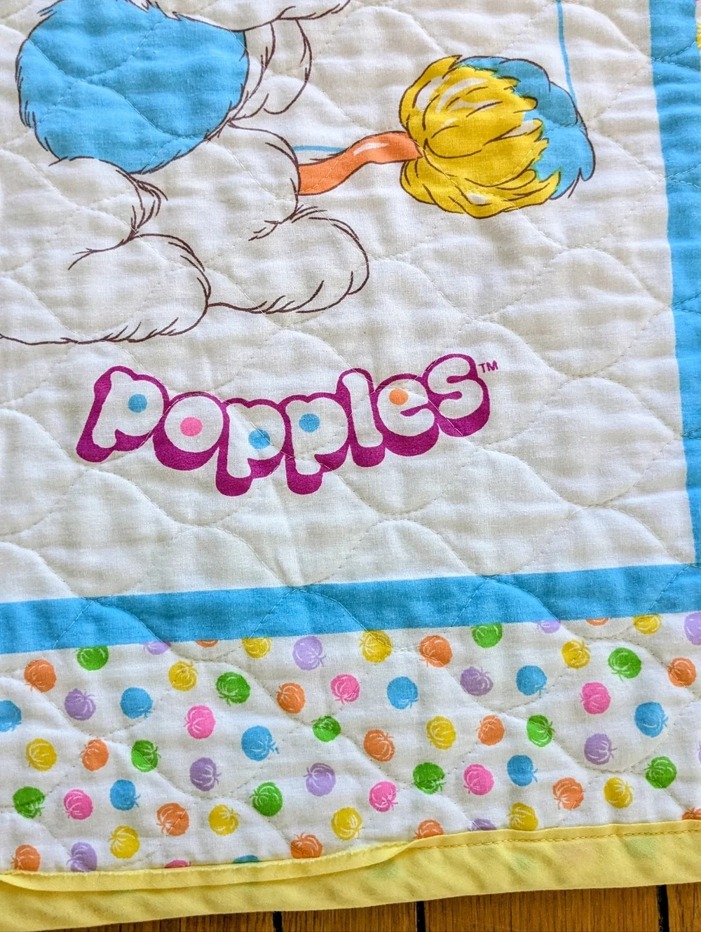 Vintage 1980s Popples Baby Blanket Quilt - Color Your Day - Rare